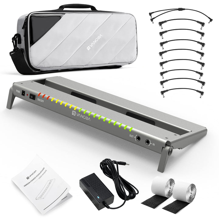 Vangoa Gitarren-Pedalboard mit eingebauter, isolierter Stromversorgung, VPPD-S Aluminium, klein, tra