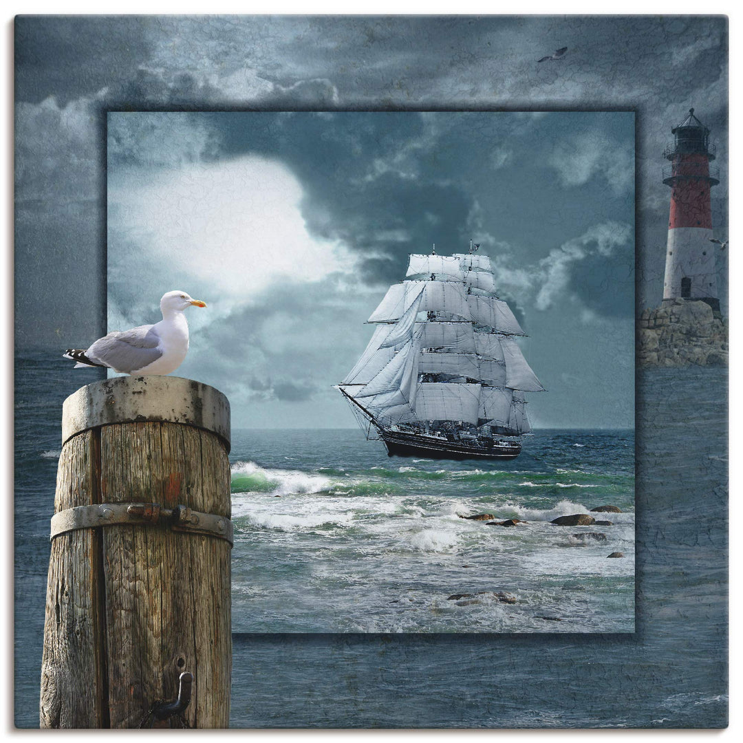ARTland Leinwandbilder Wandbild Bild auf Leinwand 40x40 cm Wanddeko Meer Küste Maritim Schiff Segels