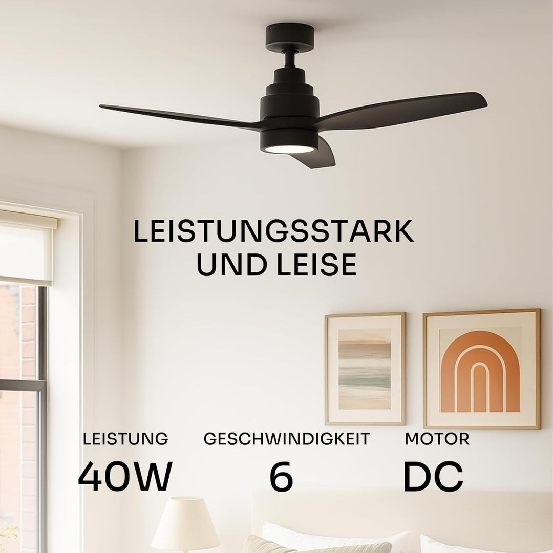 Mellerware - Deckenventilator mit Fernbedienung Brizy Bright | 45W | 6 Geschwindigkeiten | Sehr Leis