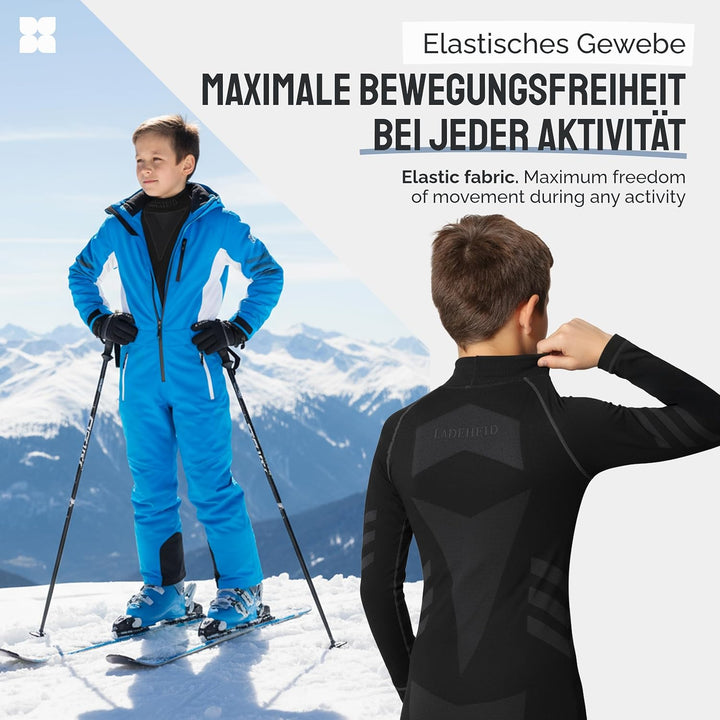 Ladeheid Skiunterwäsche Kinder Funktionsunterwäsche Set Langarm Shirt Lange Unterhose Thermoaktiv LA