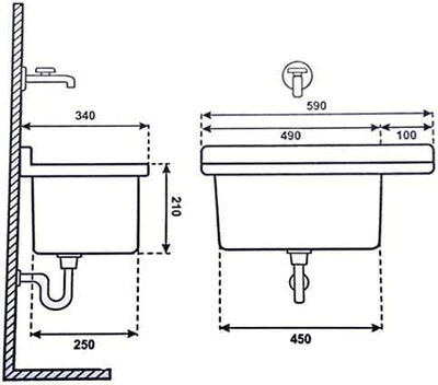 Waschbecken Ausgussbecken mit Armatur 59 cm x 34 cm x 21 cm Spülbecken Waschtrog mit Überlauf Waschb