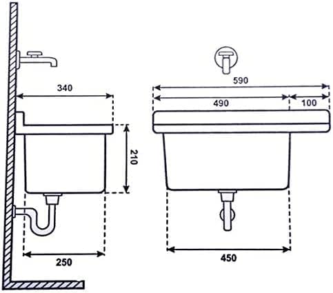 Waschbecken Ausgussbecken mit Armatur 59 cm x 34 cm x 21 cm Spülbecken Waschtrog mit Überlauf Waschb