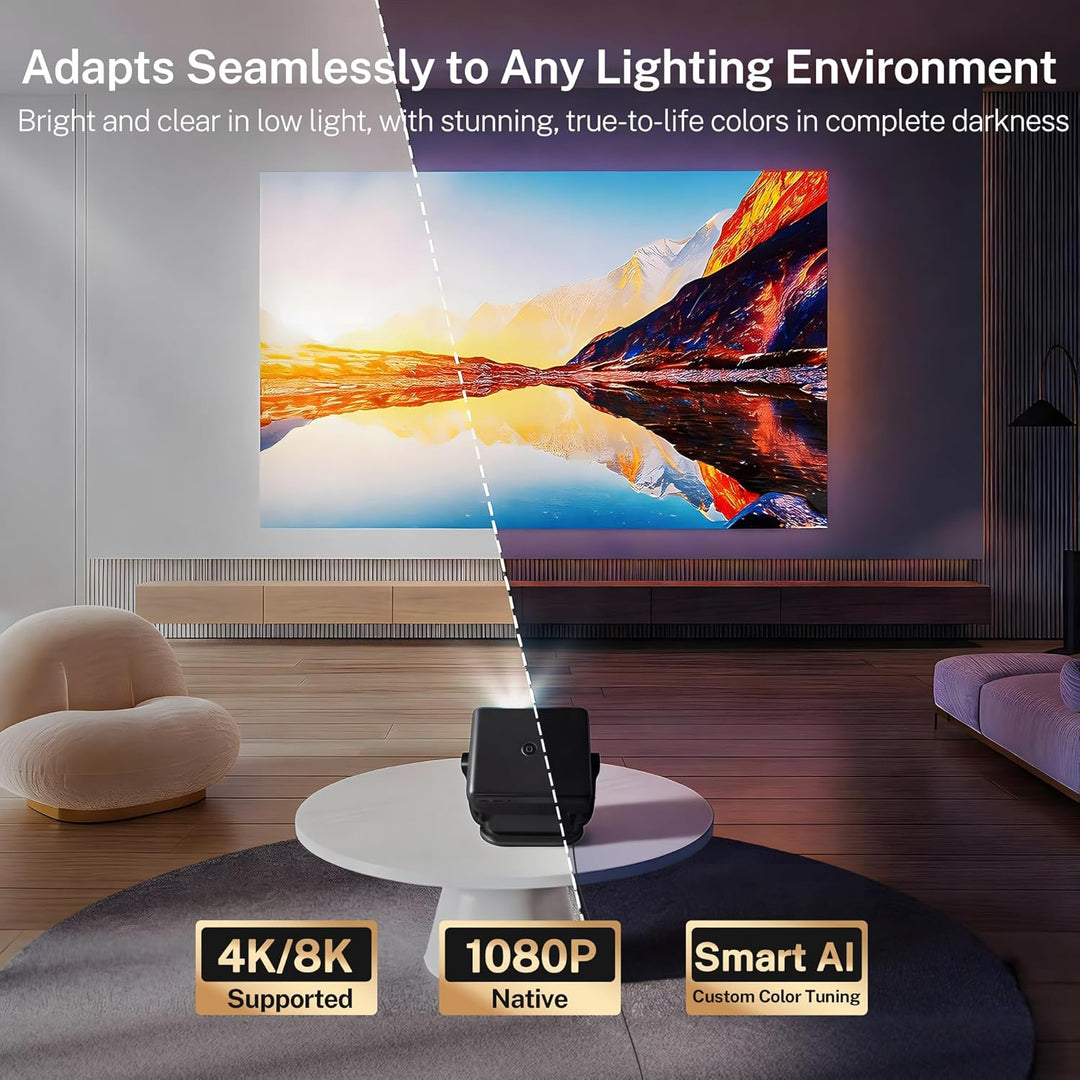 [KI-Sprachsteuerung/Android 14] Smart Beamer, Native 1080P 4K Unterstützung, HiFi Audio, 800 ANSI, A