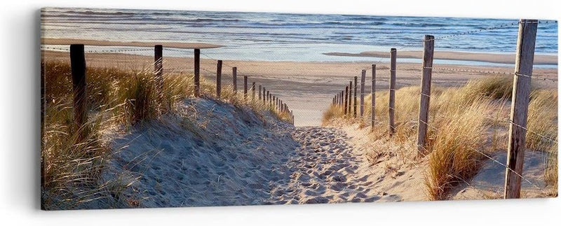 Panorama Bilder auf Leinwand Meer Strand Düne Leinwandbild mit Rahmen 90x30cm Wandbilder Dekoration