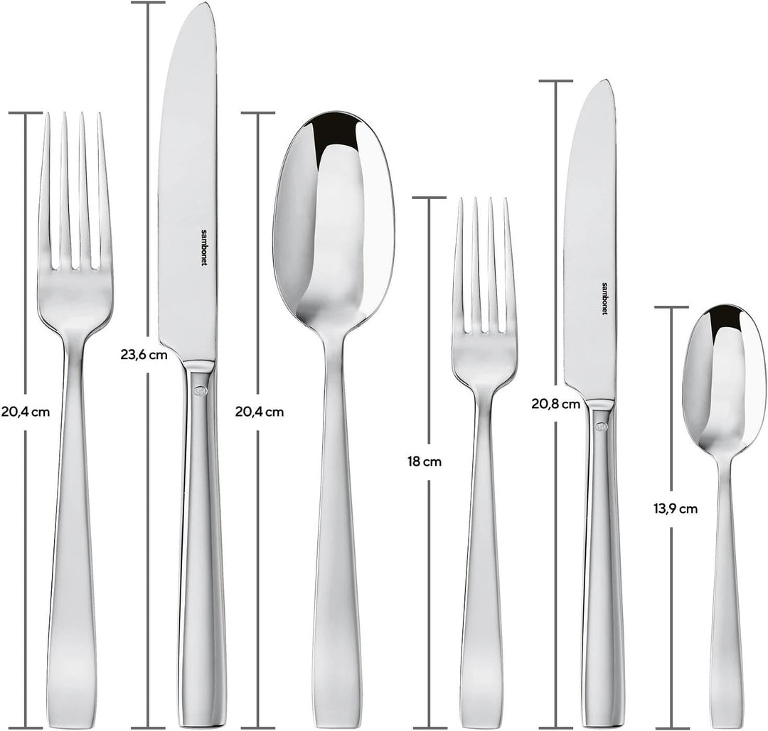 Sambonet 62512-83 Flaches Monoblock-Besteck-Set, 36-teilig: 6 Tafelgabeln, 6 Tafellöffel, 6 Tafelmes