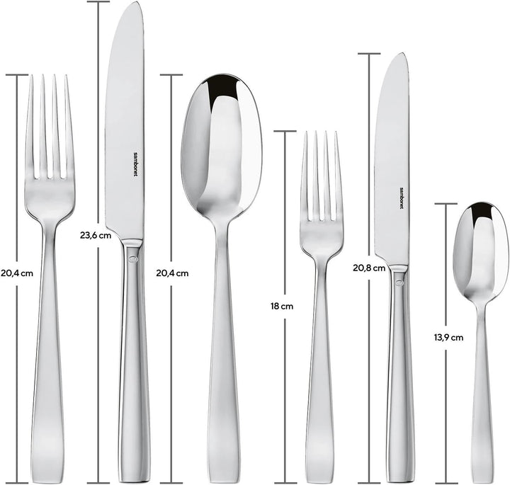 Sambonet 62512-83 Flaches Monoblock-Besteck-Set, 36-teilig: 6 Tafelgabeln, 6 Tafellöffel, 6 Tafelmes