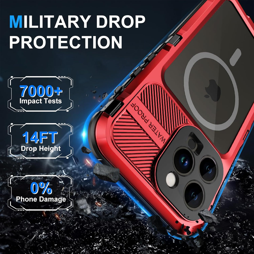 WIFORT für iPhone 14 Pro Hülle Wasserdicht mit MagSafe, 360 Outdoor Metall Schutzhülle mit Displaysc