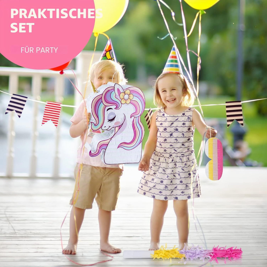 BIRCIHO Einhorn Pinata Bundle mit einer Augenbinde und Fledermaus (33 x19 x10cm), pinata geburtstag