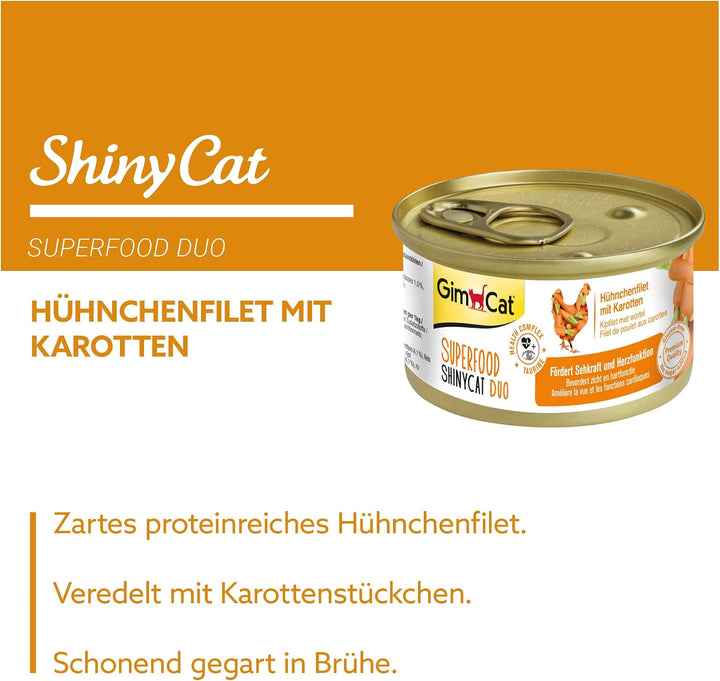 GimCat Superfood ShinyCat Duo Hühnchen mit Karotten - Katzenfutter mit saftigem Filet ohne Zuckerzus