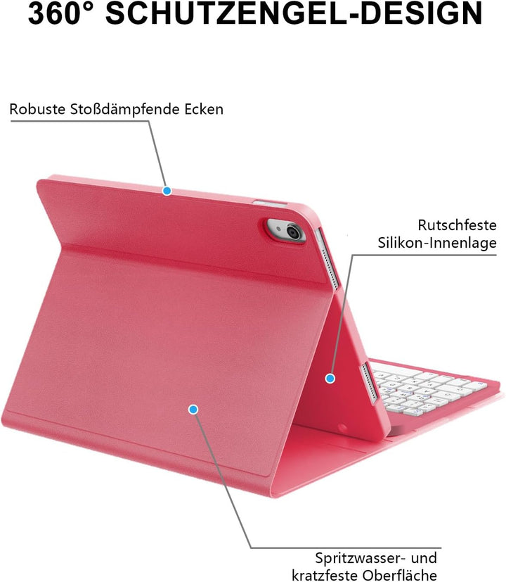 JADEMALL Für iPad Hülle mit DE Tastatur ohne Beleuchtung & Touchpad, Kompatibel mit iPad 11 Generati