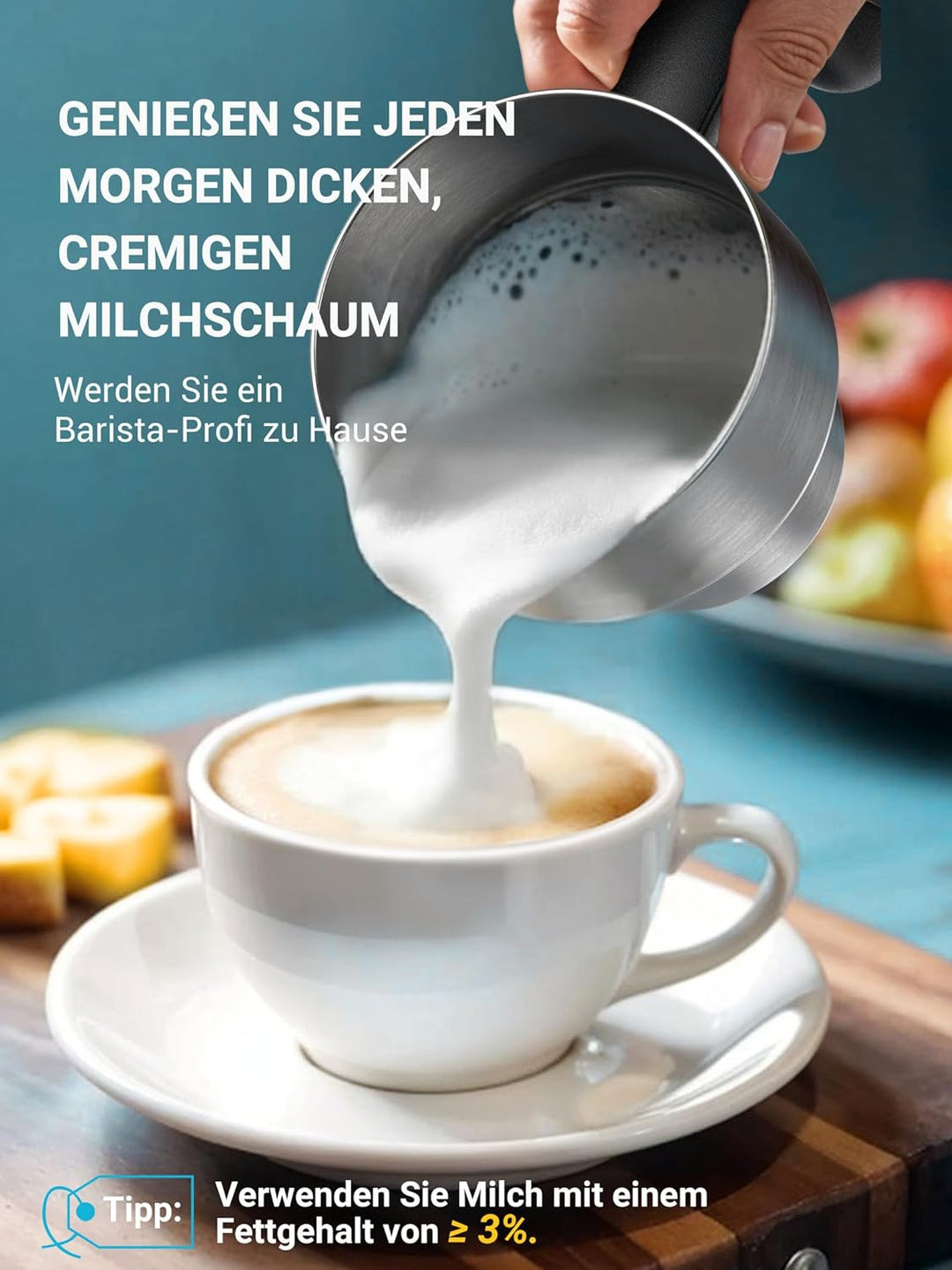 Milchaufschäumer Elektrisch Doppelbechern 600ml & 400ml, Milchaufschäumer Induktion ohne Anbrennen,