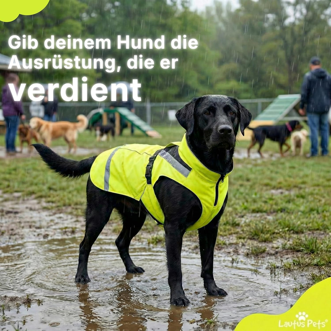 Hunderegenmantel - Wasserdicht, Reflektierend, Hellgelb mit Geschirrloch (S, Gelb) Gelb S, Gelb S