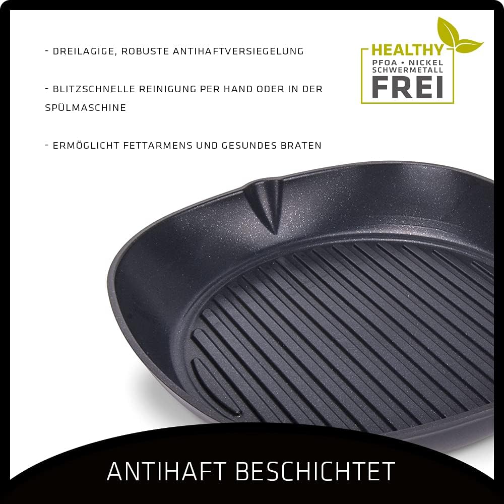 Berndes b.iron Grillpfanne 27x27 cm – langlebiges Gusseisen, hoch erhitzbar & energiesparend - für a