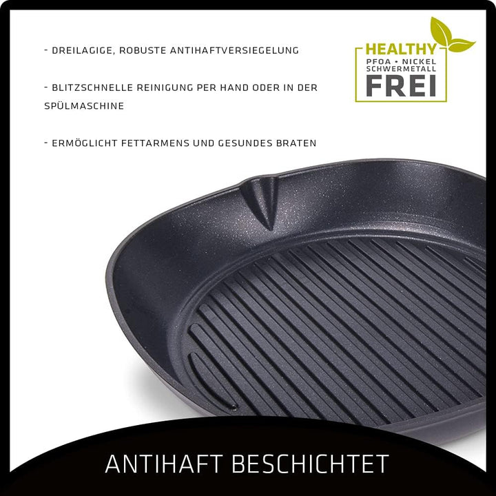 Berndes b.iron Grillpfanne 27x27 cm – langlebiges Gusseisen, hoch erhitzbar & energiesparend - für a