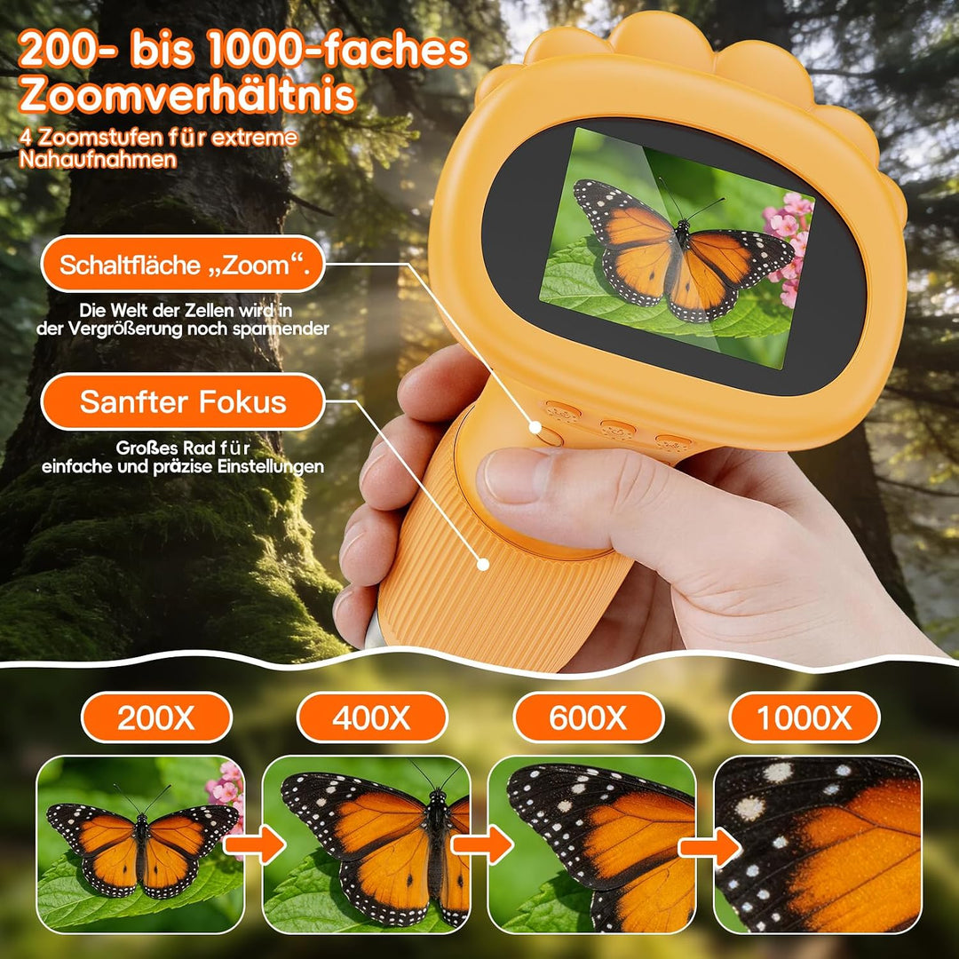 Mikroskop für Kinder - Tragbares Kinder Mikroskop 1000X, Gelb | 1000X Taschenmikroskop mit Digitalem