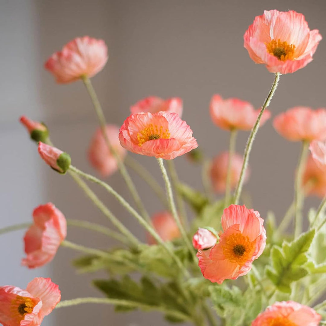 DUYONE Künstliche Blumen mit 6 Stielen, Mohnblumenstrauss, Seide, für Hochzeit, Zuhause, Party-Dekor