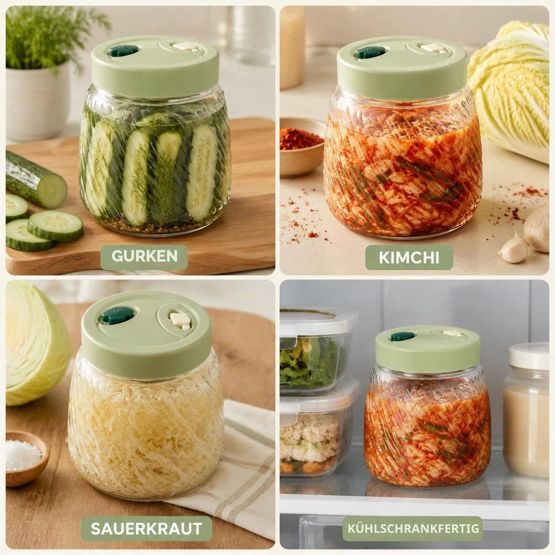 2 Pack 1L Glass Fermentation Jars with Double Airlock Valve,Kimchi behälter,fermentierglas, Airtight