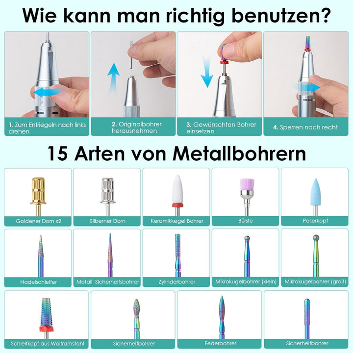 HOMEASY Nagelfräser Elektrisch Profi Maniküre Pediküre Set 16 IN 1 Nagelfeile 40000 U/Min Tragbar Fr