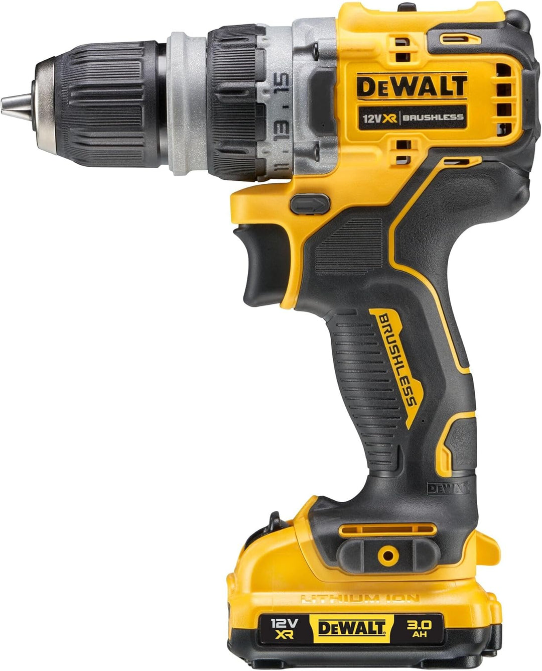 Dewalt 12 Volt 2-Gang Akku-Bohrschrauber DCD703L2T (3Ah, bürstenloser Motor, mit 4 wechselbaren Werk