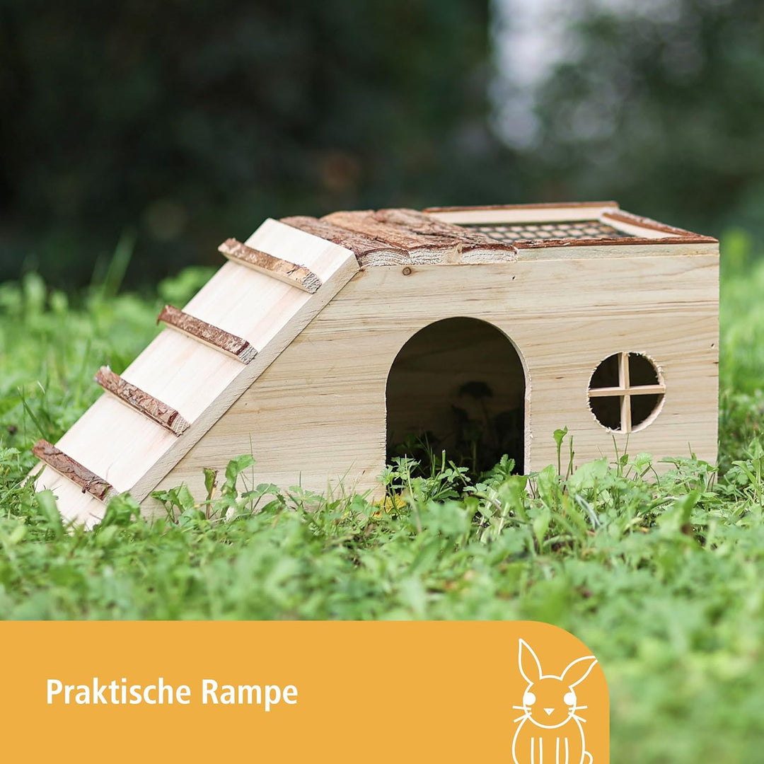 Kerbl 82746 Nagerhaus Nature 47 x 22 x 20 cm mit Rampe und integrierter Futterplatz