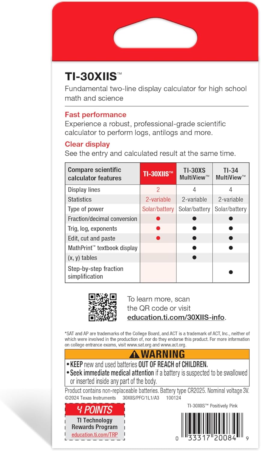 Texas Instruments TI-30X IIS 2-Line Scientific Calculator, Pink by Texas Instruments Pink Single Pac