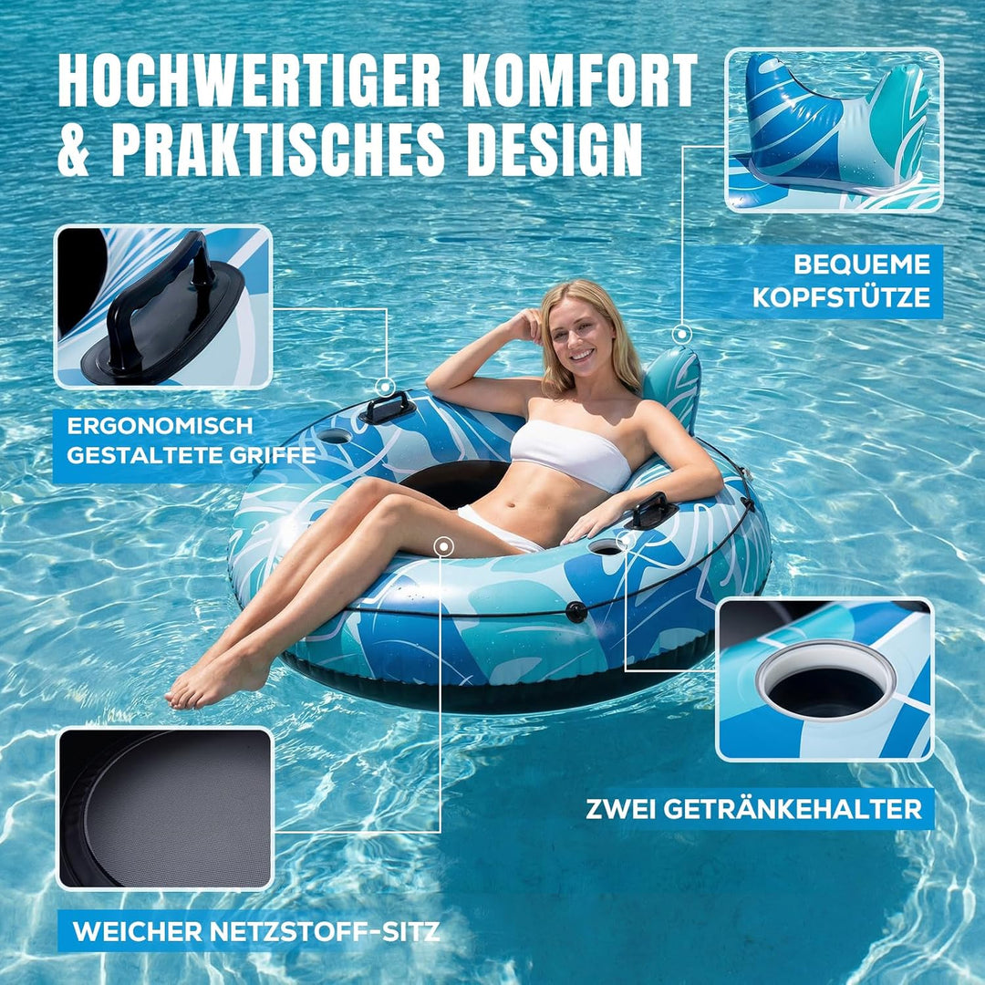SOLAVERO Aufblasbare Luftmatratze Pool, Wasser Schwimmring Erwachsene mit Rückenlehne, Schwimmsessel