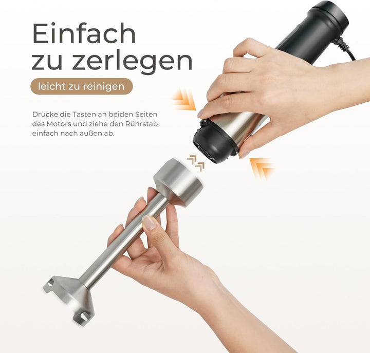 Stabmixer Set 1200W mit 12 Geschwindigkeiten & Turbofunktion – Edelstahl Pürierstab für Suppen, Soss