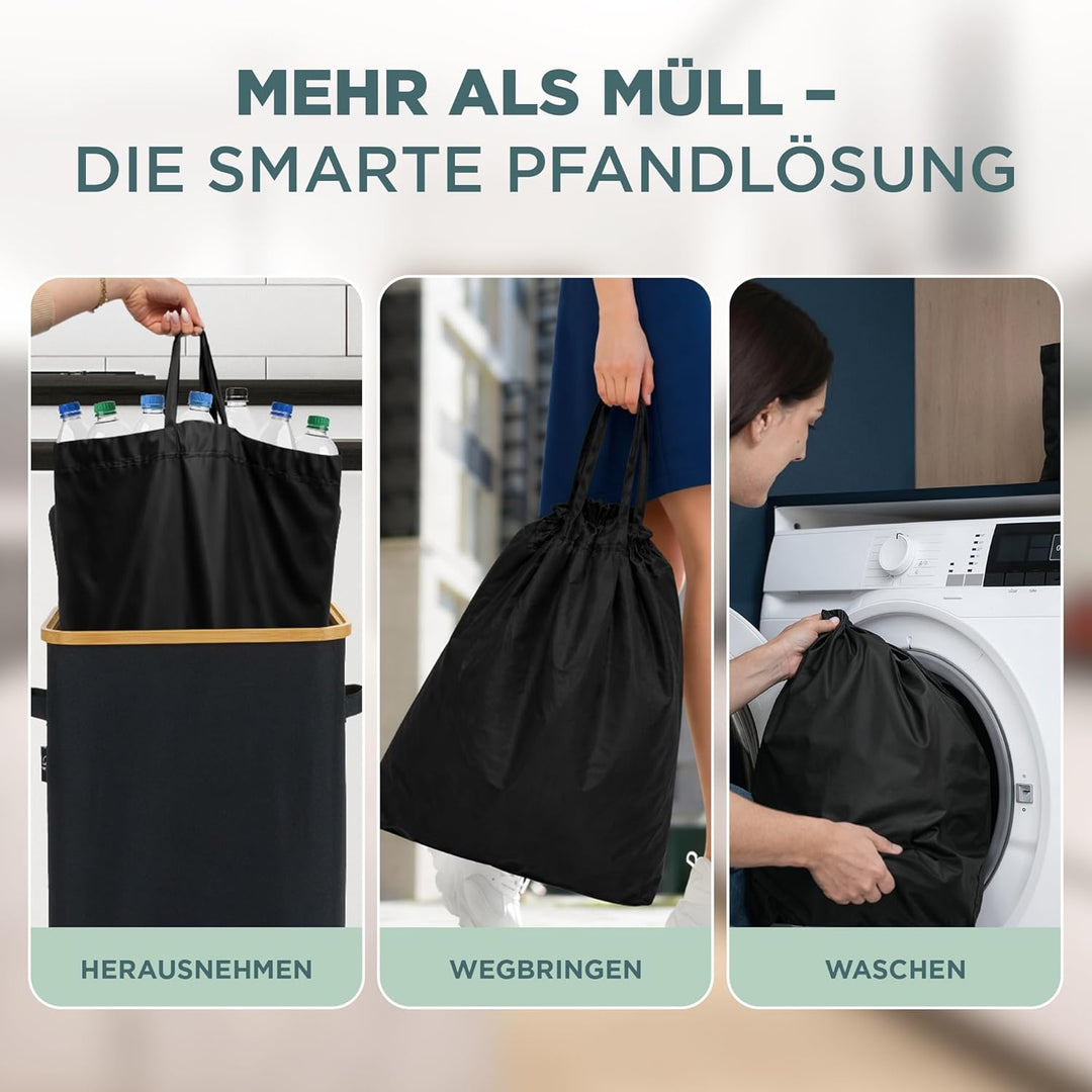 Müllsackhalter 90 Liter, moderner Stoff mit Bambusrahmen, Müllsackständer 90L, Mülleimer Mülltone ge