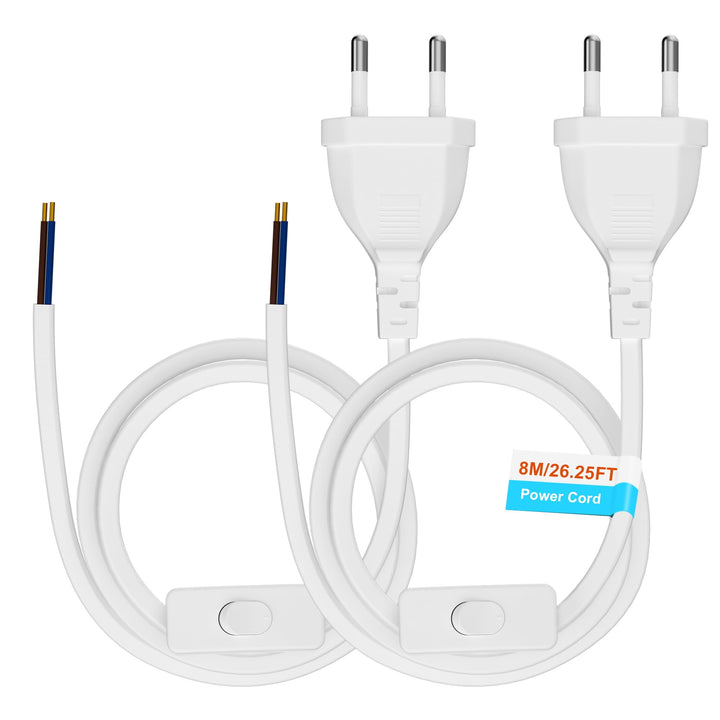 Euro Netzkabel mit Schalter [2 Stück], 8 Meter Euro Stecker Stromkabel, 2 X Ersatzkabel Anschlusskab