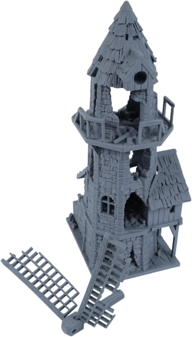 Mittelalterliche Mühlenruine – Tabletop-Gelände aus grauem Stein im 28mm-Massstab für RPGs und Warga