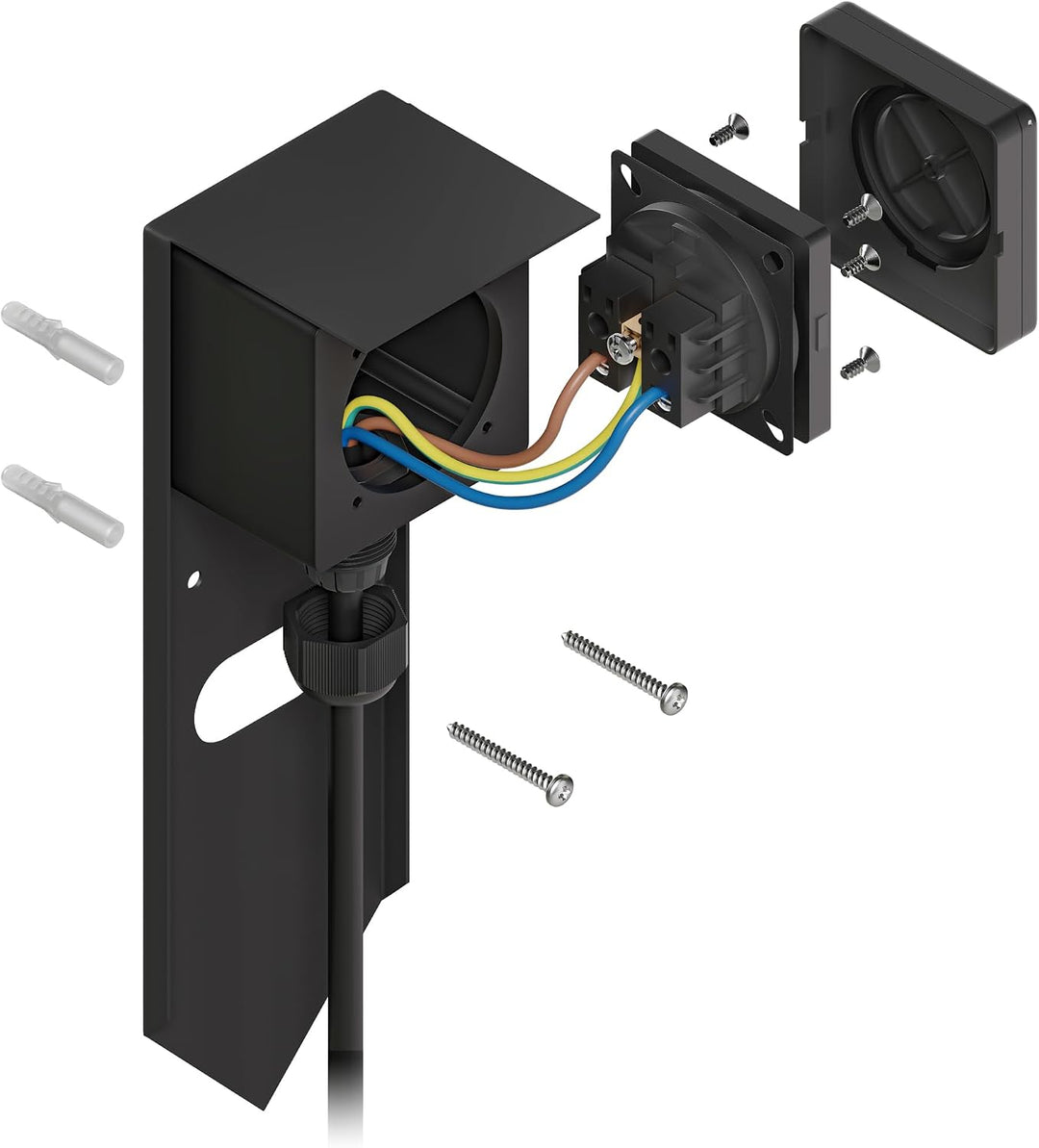 ledscom.de Garten Steckdosensäule PIWI mit Erdspiess für aussen, IP44, 1-fach, Edelstahl, schwarz, e
