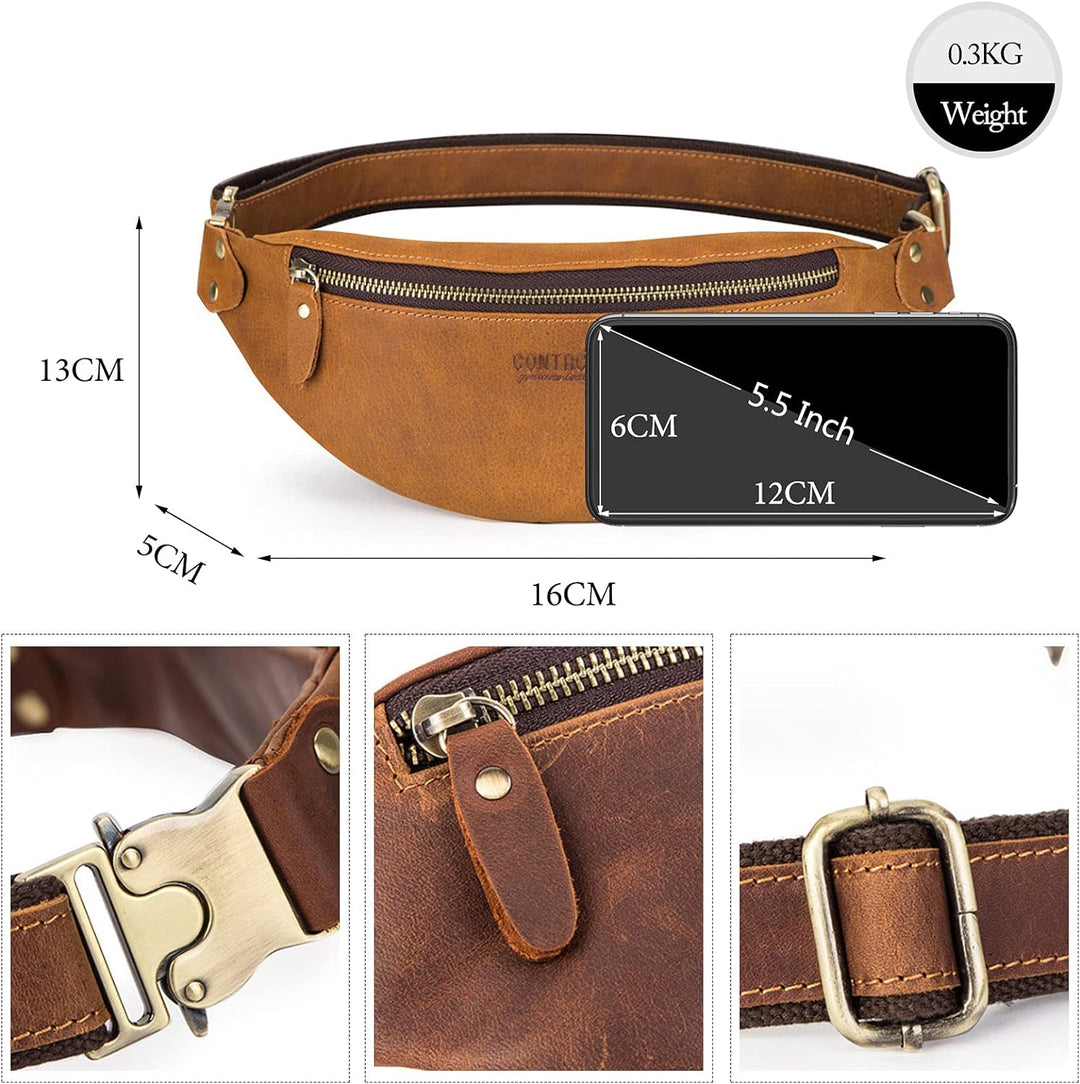 FANDARE Retro Brusttasche Leder Bauchtasche Sling Waist Bag Herren Unternehmen Schultertasche Umhäng