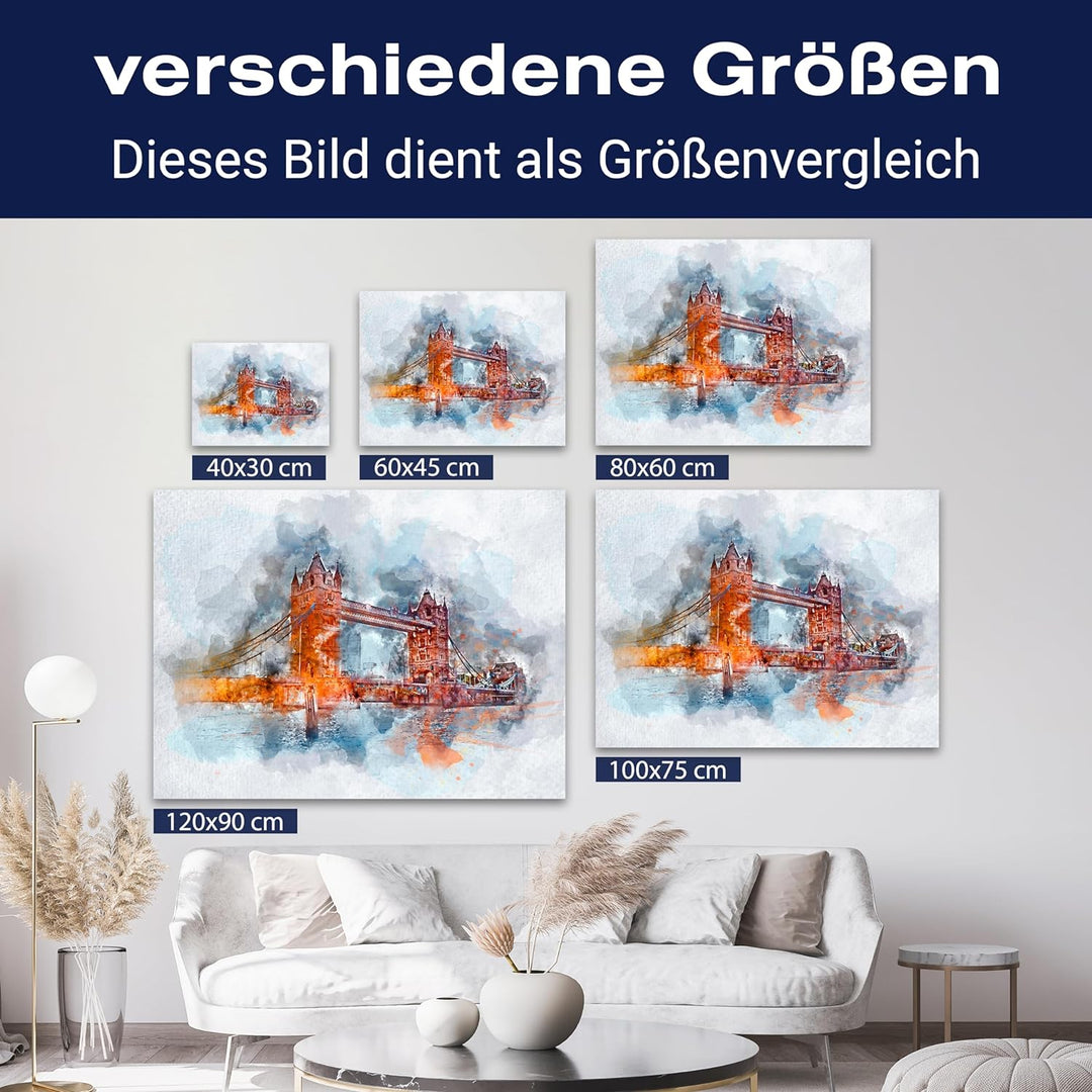 wandmotiv24 Leinwandbild Malerei, 80x60cm, Querformat, London, Tower Bridge, Deko, Bilder auf Leinwa