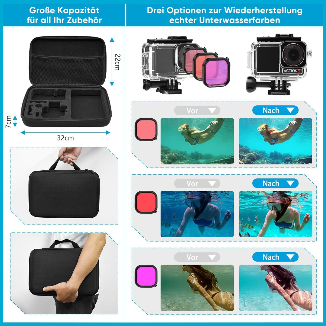 Zubehör Set Kit Bundle für DJI Osmo Action 5 Pro/4/3, oGoDeal Wasserdicht Schutzhülle Wasserdicht Ge