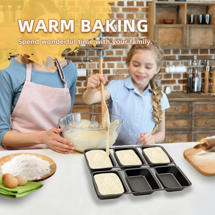 Mini-Kastenformen mit 6 Vertiefungen, antihaftbeschichtete quadratische Brotbackform, Brownie-Backbl
