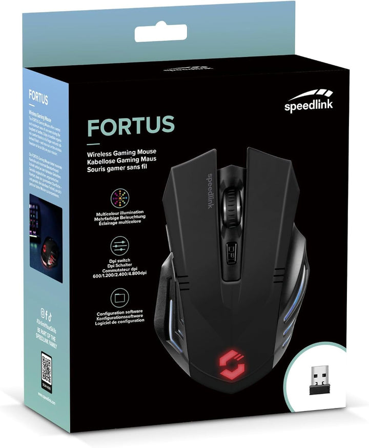 Speedlink FORTUS Gaming Maus Wireless - Kabellose Gaming-Maus mit 5 Tasten und LED-Beleuchtung, schw