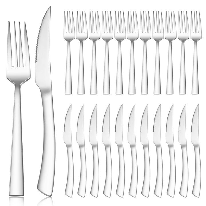 Herogo Steakbesteck Set, 24-teilig Edelstahl Messer und Gabel Set für 12 Personen, Silber Besteck St