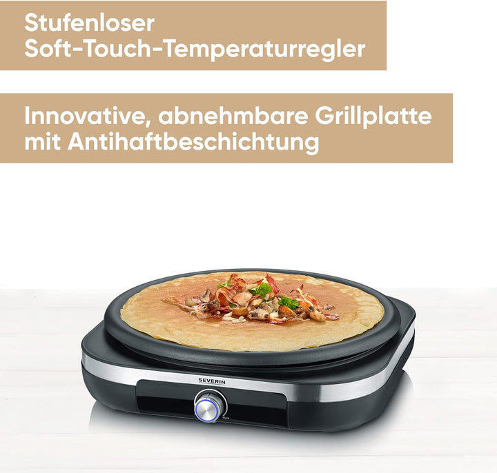 SEVERIN Crêpes Maker, Crepeseisen für süsse Crepes und herzhafte Galettes, Crepesmaker mit abnehmbar