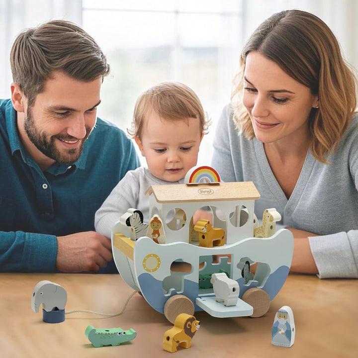 Joyreal Arche Noah Holz - Taufgeschenke für Mädchen Jungen Kinder, Geschenk Taufe, Montessori Spielz
