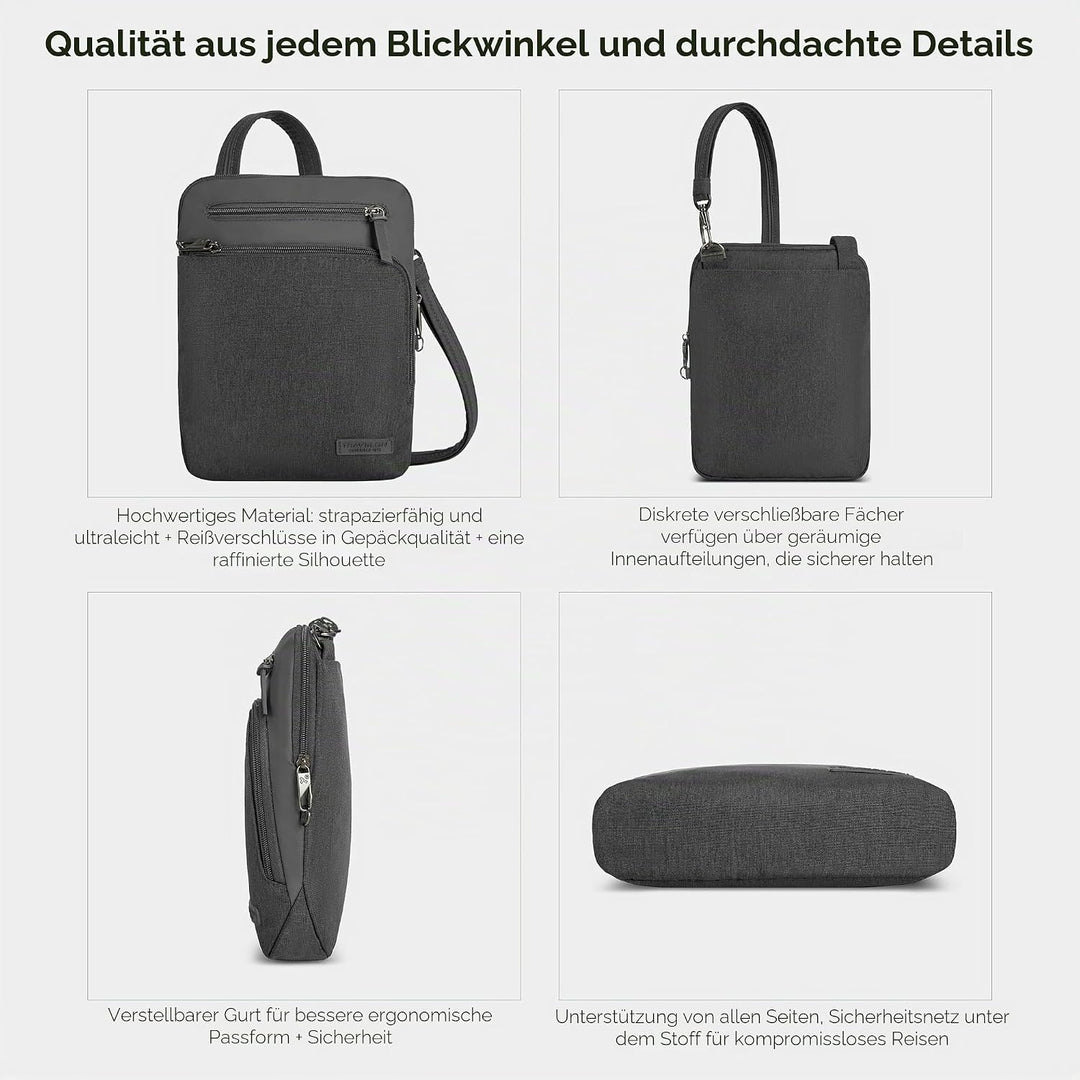 Travelon Unisex Diebstahlschutz Metro Small Crossbody Umhängetasche 9.75 x 10.75 x 2 Grau, 9.75 x 10