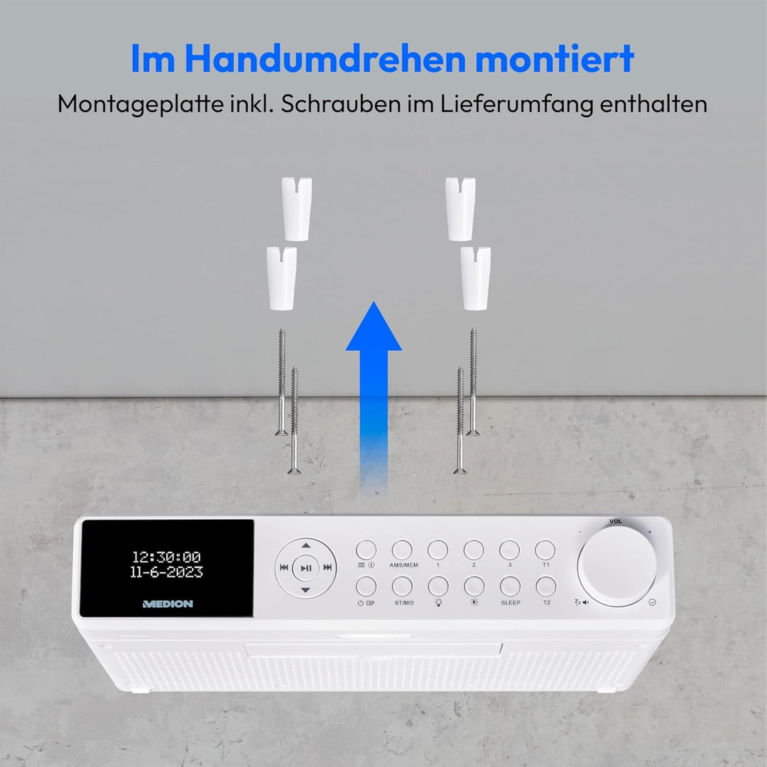 MEDION E6660 Küchen Unterbauradio (DAB+ Küchenradio, PLL UKW Radio, Bluetooth, LED Lichtleiste, Unte