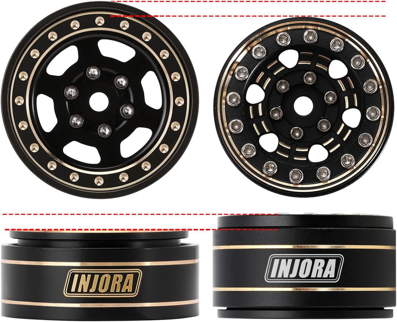 INJORA 1.0 Plus Messing Beadlock Felgen 43g/Stück 6-Speichen Felgen für TRX4M SCX24 FCX24 1/24 1/18