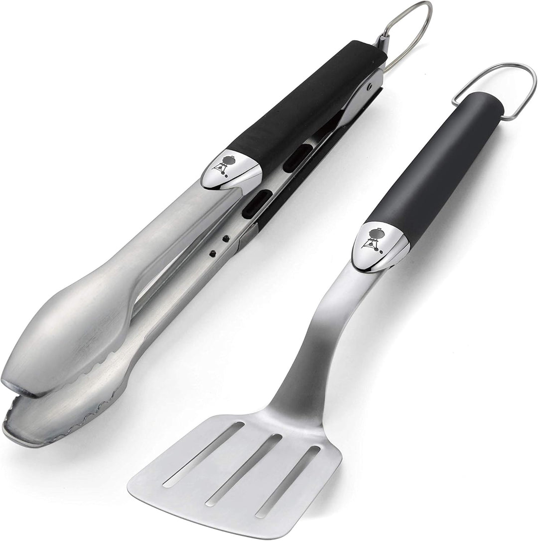 Weber 6645 Original Portable 2-Piece Stainless Steel Tool Set & 6474 Grillschürze, schwarz mit rotem