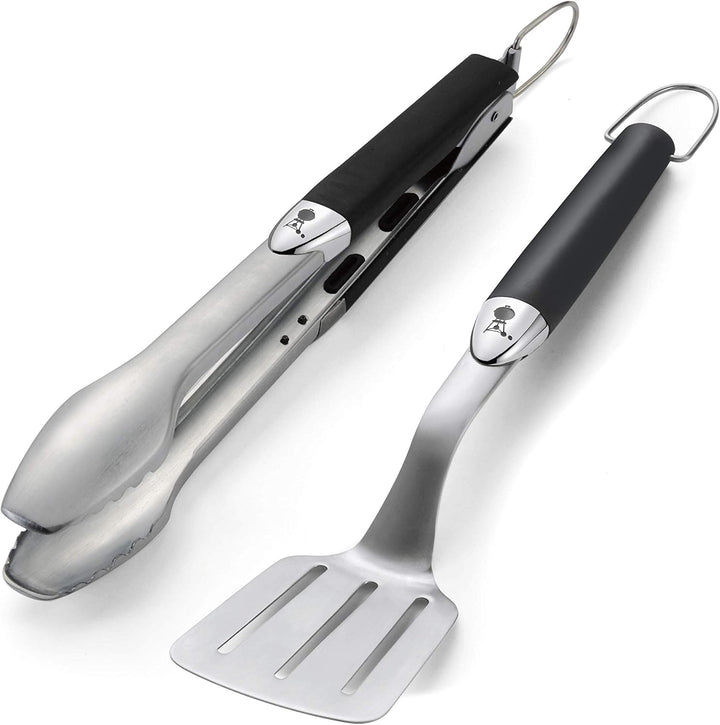 Weber 6645 Original Portable 2-Piece Stainless Steel Tool Set & 6474 Grillschürze, schwarz mit rotem