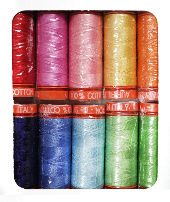 Aurifil Thread Set HAPPY COLORS By Lori Holt 50wt Cotton 10 Small (220 yard) Spools by Aurifil