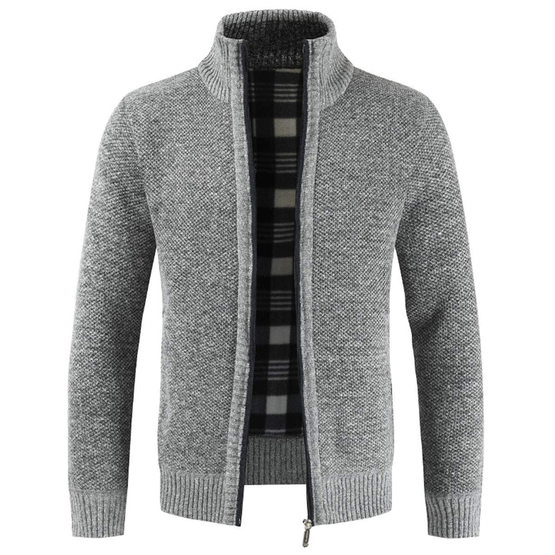 Herren Strickjacke Warm Fleece-gefüttert Wintermantel mit durchgehendem Reissverschluss S Sehr Grau,