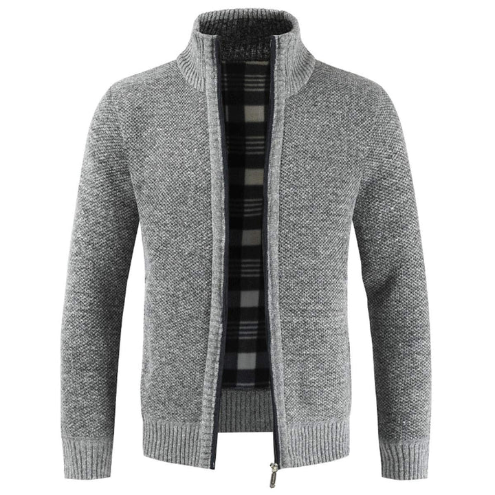 Herren Strickjacke Warm Fleece-gefüttert Wintermantel mit durchgehendem Reissverschluss S Sehr Grau,