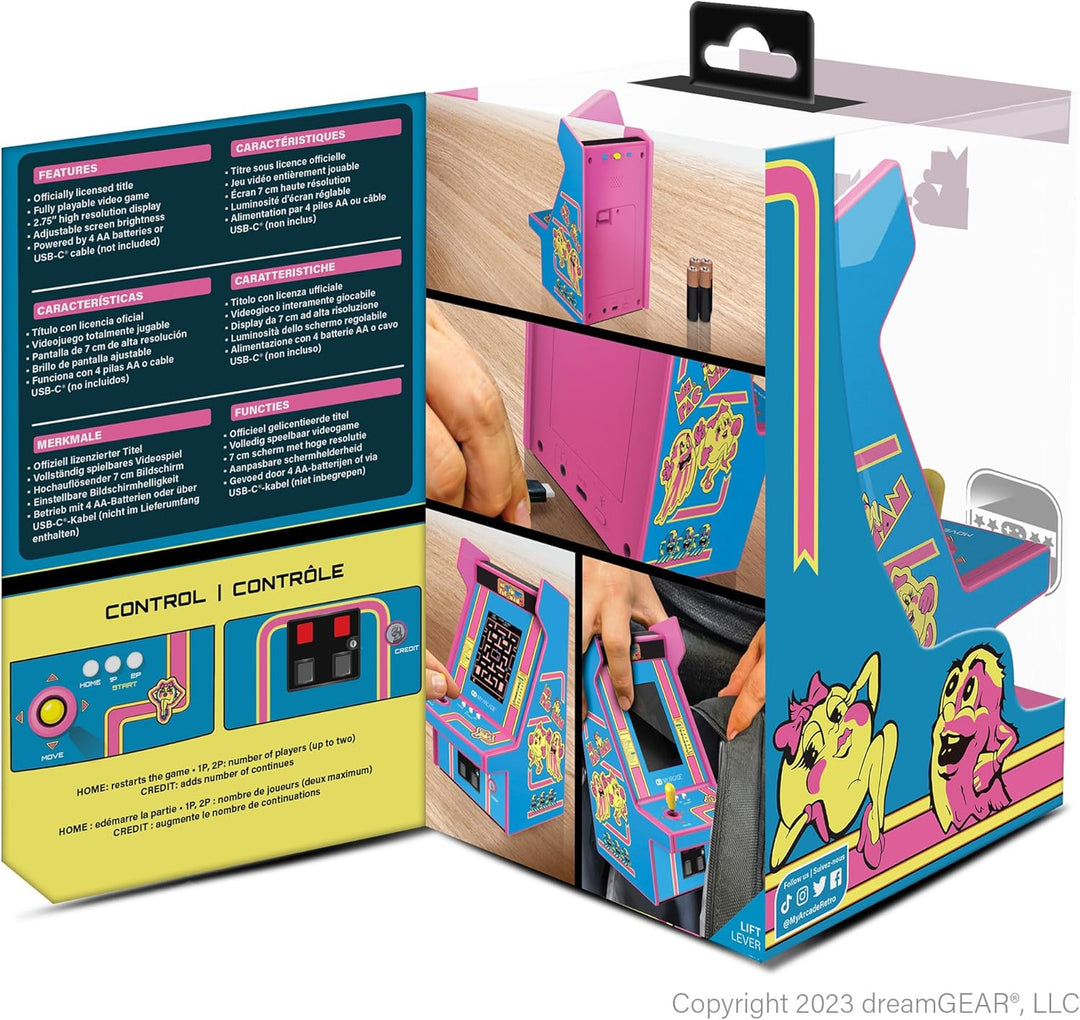 Micro Player PRO Ms. Pac-Man Retrogaming-Spiel 7 cm hochauflösender Bildschirm