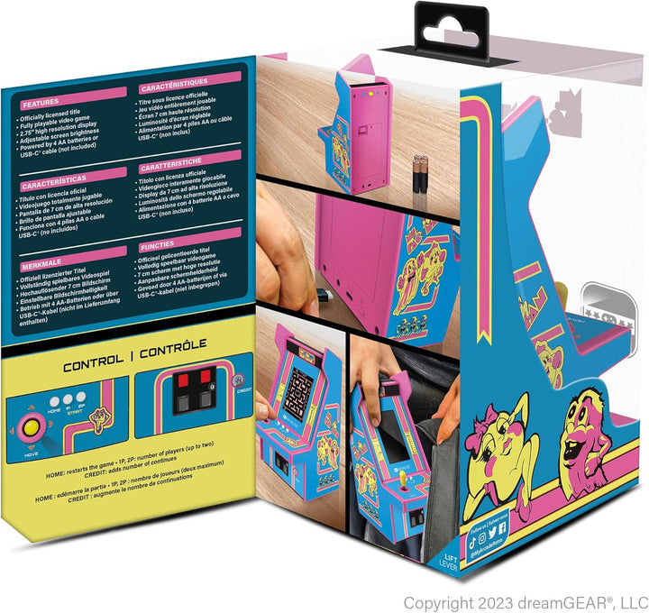 Micro Player PRO Ms. Pac-Man Retrogaming-Spiel 7 cm hochauflösender Bildschirm