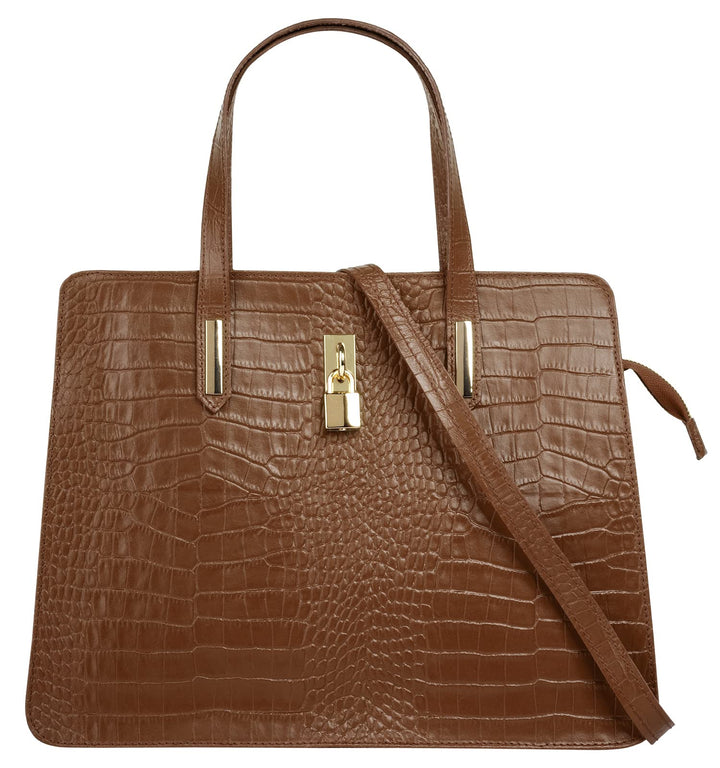 Cluty Handtasche Echt Leder Damen | Made in Italy, Smartphonefach, Kroko-Design, elegante Umhängetas